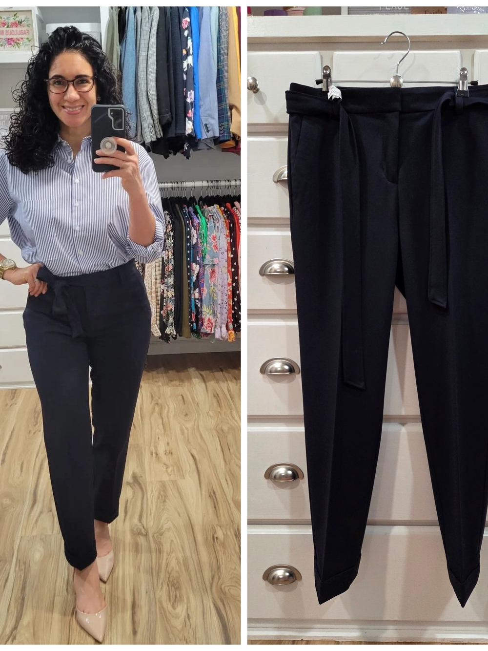LOFT Navy Tie-Waist Straight Trousers